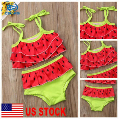 

Baby Kids Girls Watermelon Printed Swimsuit Swimwear Ruffle Bikini Bathing Suits