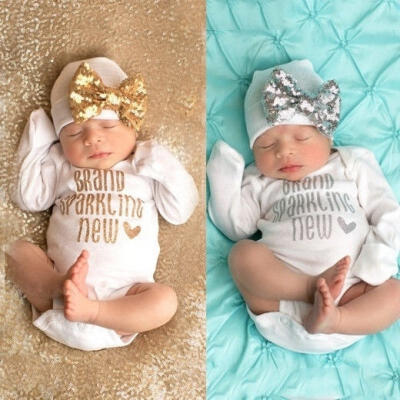 

2Pcs Sequin Infant Newborn Baby Girls Romper Hat Jumpsuit Bodysuit Clothes Outfit