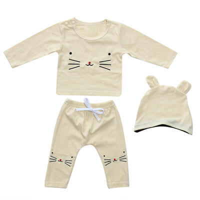 

3pcs Baby Clothes Cartoon Set Cotton Embroidered Tops Pants Hat Outfits