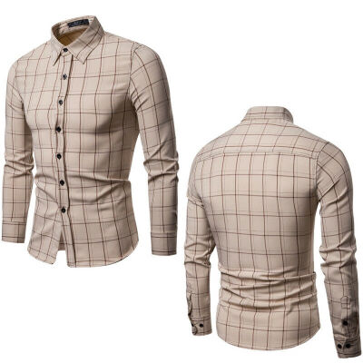 

New Men Long Sleeve Plaid Shirt Grid Fit Slim Stylish Casual Dress Shirts Tops