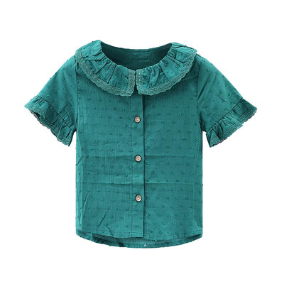 

DOU DOU YI CHU childrens clothing girls pure cotton dot shirt childrens doll collar cute shirt summer 9187