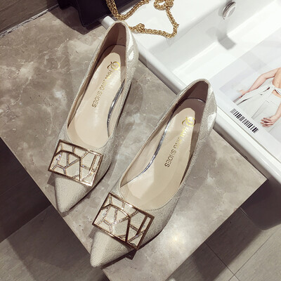 

High-heeled shoes womens fine&summer Korean-pointed shallow-mouth fairy-style water-drill single-shoe women