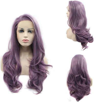 

〖Follure〗New Womens Fashion Wig Purple Synthetic Hair Long Wigs Wave Curly WigCap