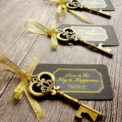 

36Pcs50Pcs Heavy-Duty Metal Skeleton Key Bottle Opener Wedding Favor with Tag Gold Ribbon&StickersAntique Gold