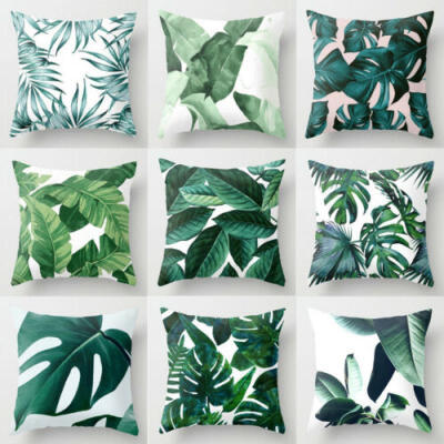 

Polyester Green Leaves Pillow Case Cover Sofa Waist Cushion Cover Home Decor UK