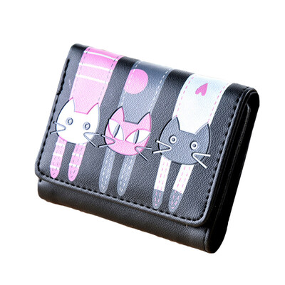 

Cute Student Cartoon Cat Short Folding Wallet Purse Card Change Money Bag Pouch