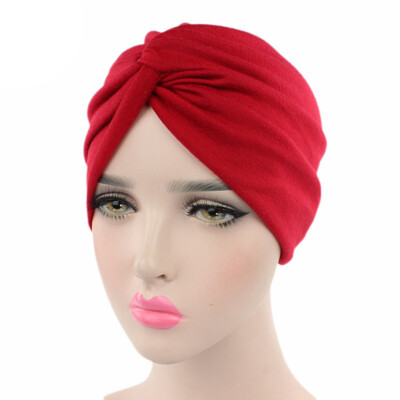 

10 Colors Women Muslim Stretchy Cancer Chemo Hat Pleated Bandanas Turban Beanie Cap Indian Cap