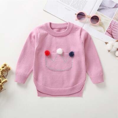 

Toddler Infant Baby Girls Crown Hair Ball Long Sleeves Sweater Sweatshirt Tops