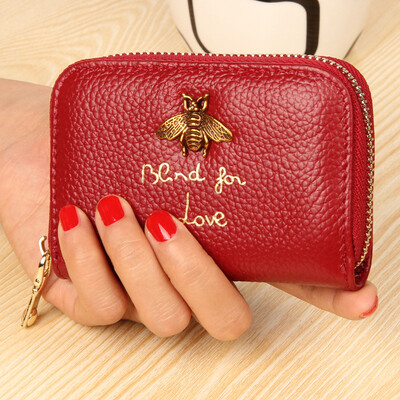 

The first layer of leather organ card bag ladies leather card holder coin purse multi-card card package zipper small wallet card sets