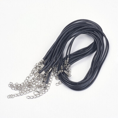

Black Imitation Leather Cord Necklace Making Platinum Color Iron Clasp&Adjustable Chain about 2mm thick 17"