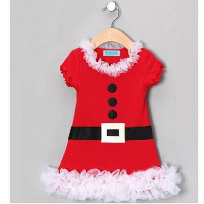 

Christmas Santa Claus Baby Kids Girls Flower Lace Belt Flounced Skirt Dress RED