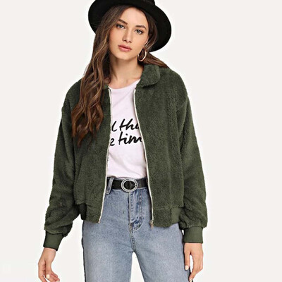 

Tailored Women Lapel weatshirt Zipper Sweatshir Winter Warm Jacket Coat Outwear