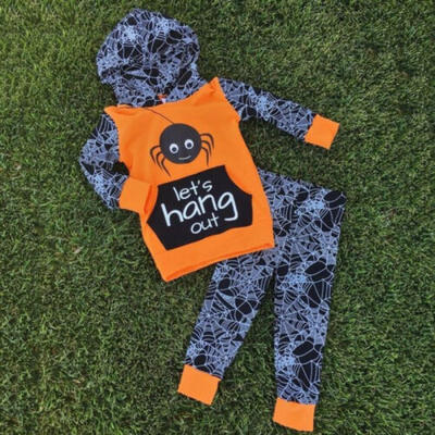 

US Toddler Kids Baby Boy Halloween Spider Hooded Tops Long Pants Outfits Clothes