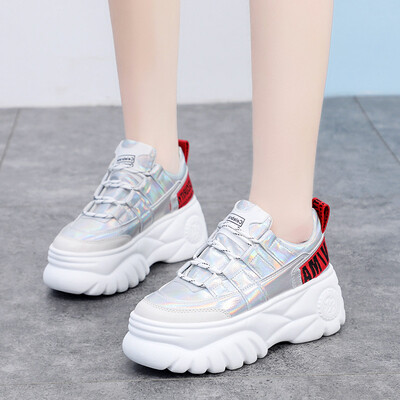 

Silver Dads Shoes Womens Korean Edition Thick-soled Sports Shoes Students Shoes Baitao Hong Kong-style Leisure Shoes Tie Ti