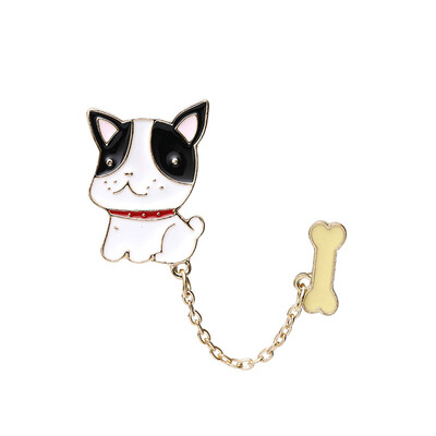 

Cartoon Teddy Dog Cat Chain Bone Drop Oil Brooch With Chain Denim Jackets Pin Badge Jewelry Gift For Kids