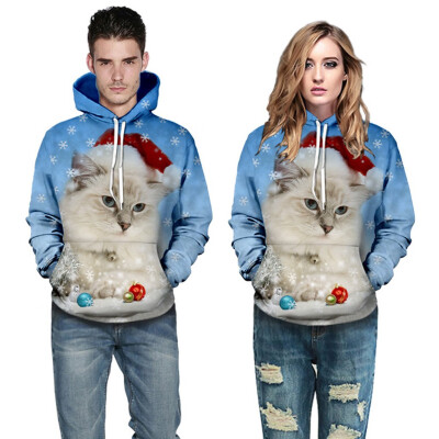

Toponeto Christmas Women Men Couples 3D Print Long Sleeve Hoodie Sweatshirt Pullover Tops