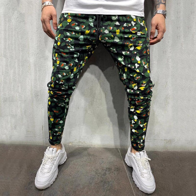 

Gobestart Fashion Men Casual Camouflage Print Drawstring Elastic Waist Long Pant Trousers