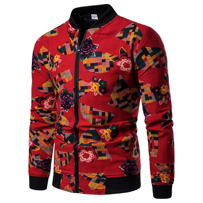 

Men Coat Jacket Autumn New Outdoor Military Floral Zipper Pocket Outwear Jacket