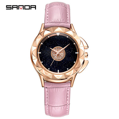 

New Luxury Rose Gold Women Watches Fashion Good Luck Ladies Quartz Starry Sky Diamond Clock Casual Leather Waterproof Clock Gift