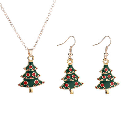 

3Pcs\Set Cute Drop Oil Christmas Tree Snowflakes Santa Claus Pendant Earrings Necklace Set For Women Girls