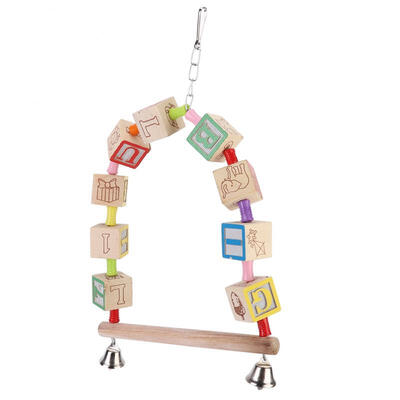 

Greensen Wooden Birds Parrot Swing Toy Hammock Cage Perch Play Stand with Bells for Budgie Cockatiels