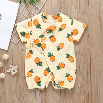 

Toddler Baby Kids Girls Boys Sleeveless Ribbons Print Romper Sunsuit Bodysuit