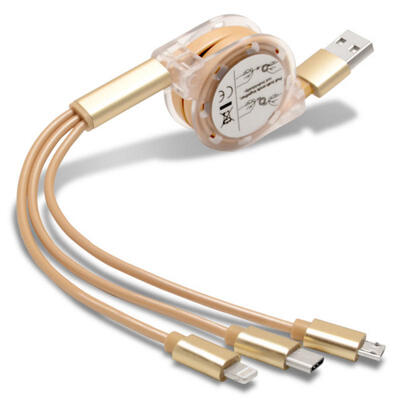 

Multifunctional Fast Data Cable Scalable Charging Cable One Drag Three Micro USB 8P Android Type-C Charging Cable-1m