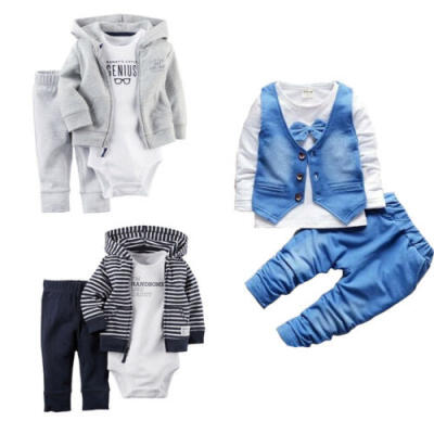 

3Pcs Newborn Baby Boy Girl Cardigan CoatRomperLong Pants Outfit Hooded Clothes