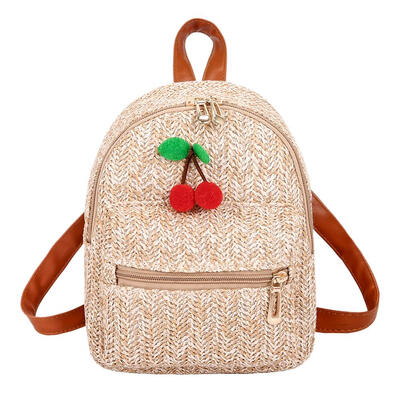 

Cherry Decor Shoulder Bags Beach Women Travel Backpacks Straw Knapsack