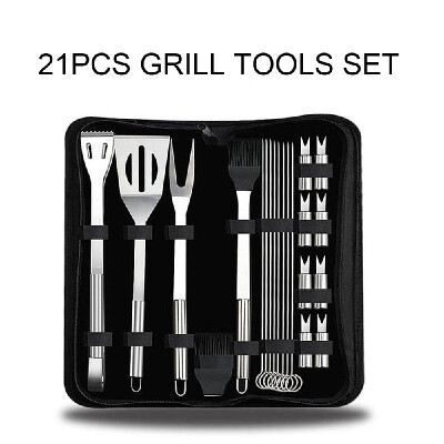 

21pcs BBQ Grill Tools Set Professional Grill Accessories Spatula Fork Basting Brush Tongs Stainless Steel Grill Barbecue Cook Acce