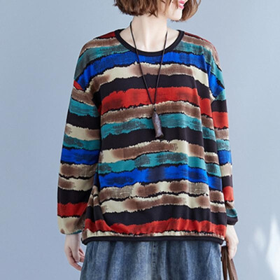

Women Loose Sweatshirt Pullovers Printed Long Sleeves Drop Shoulder Oversized Plus Size Vintage Hoodies Casual Tops