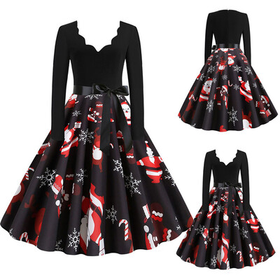 

Tailored Women Vintage Long Sleeve Christmas 1950s Housewife Evening Party Prom Dress