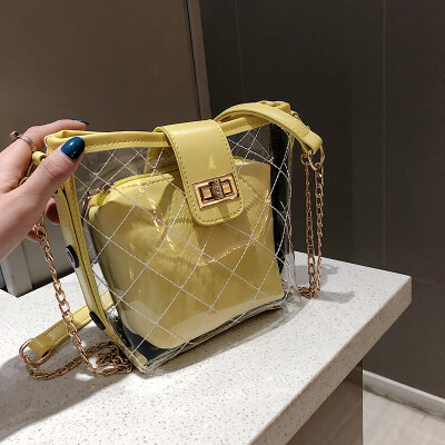 

Qiao Bani 2019 new Korean chic fashion transparent letter bag slant diagonal cross fashion handbags a generation