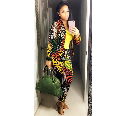 

New Sexy Women Two-Piece Set Floral Print Long Sleeve Casual Blazer Long Pants Set Suit Black