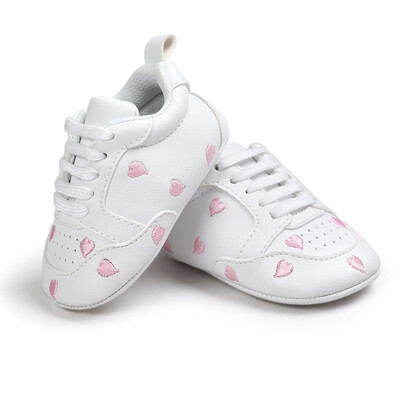 

Baby Shoes Newborn Boys Girls Heart Star Pattern Shoes Kids Toddlers Lace Up PU Sneakers 0-18 Months Baby First Walkers