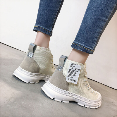 

Fashionable plimsolls womens autumn Korean round-end lace small white shoes college high-cut high-cut shoes