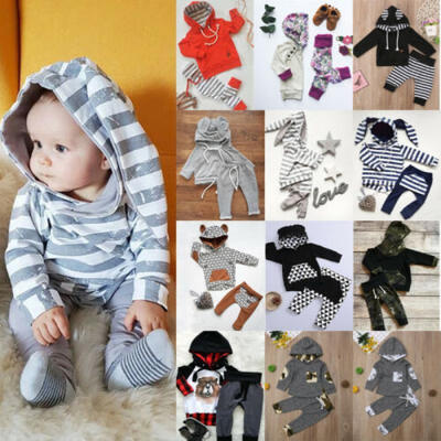 

Baby Boy Girl Infant Clothes Autumn Winter Hooded TopsPants 2PCS Set Outfits US