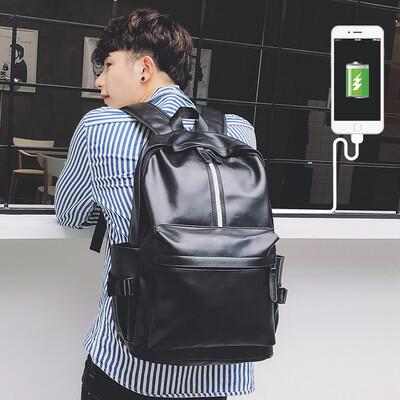 

Double-shoulder bag Korean tide business casual fashion travel computer backpack PU leather high school students bag
