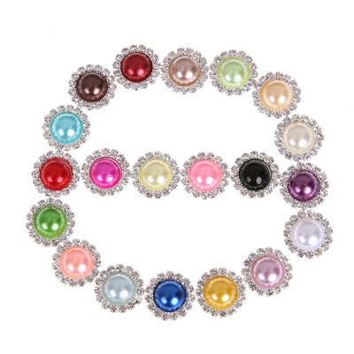

20pcs DIY Handmade Accessories Flat Color Pearl Rhinestone ButtonColor mix