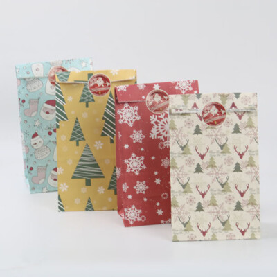 

12Pcs\Set Christmas Pattern Food Bag Catering Oil-Proof Kraft Paper Packaging Paper Bag