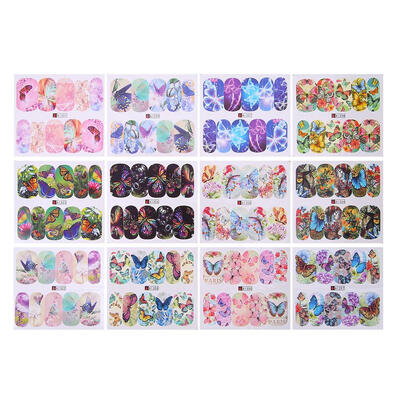 

12 Sheets Butterfly Nail Art Water Transfer Stickers Decal DIY Nail Tips
