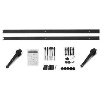 

8FT Heavy Duty Sturdy Carbon Steel Sliding Barn Wood Door Track Rail Black Hardware Kit One Door Smoothly&Quietly Arrow Wheels