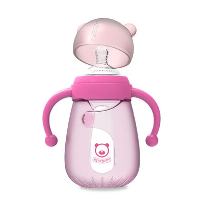 

Bei Shibang bottle baby glass bottle self-operated straw bottle simulation nipple wide caliber bottle peach powder 240ML