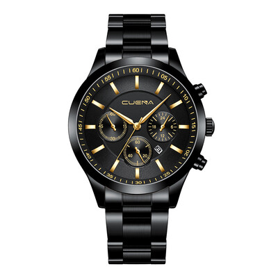 

Gobestart CUENA Mens Business Steel Belt Watch Three Eyes Six-Piece Calendar Quartz Watch
