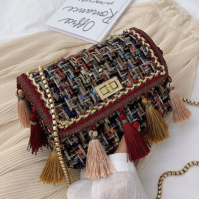 

North bag foreign gas bag 2019 new Korean fashion woolen knit Joker chain shoulder slung small square bag
