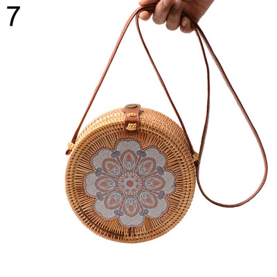 

Mini Round Flower Rattan Weave Single Shoulder Women Crossbody Bag Messenger