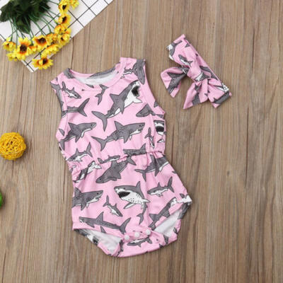 

Cute Newborn Baby Girl Shark Print Cartoon Romper Jumpsuit Sunsuit Clothes Set