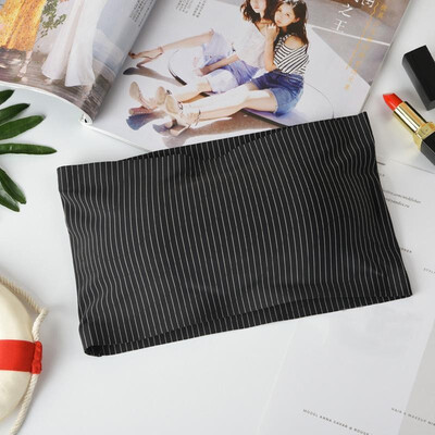 

Women Bra Contrast Striped Bandeau Strapless Wireless Pus Up Removable Pads Seamless Casual Boob Tube Top
