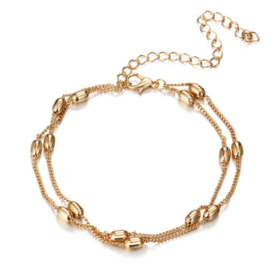 

Women Double Beads Bracelet Simple Gold Color Pendant Jewelry