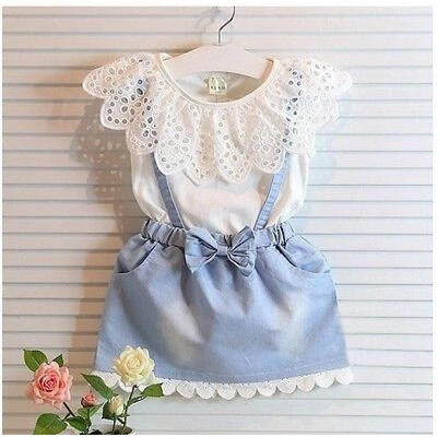 

Baby Kids Girls Clothes Sleeveless Princess Lace Dress Kids Girls Denim Cotton Flower Tutu Dresses Summer Outfits